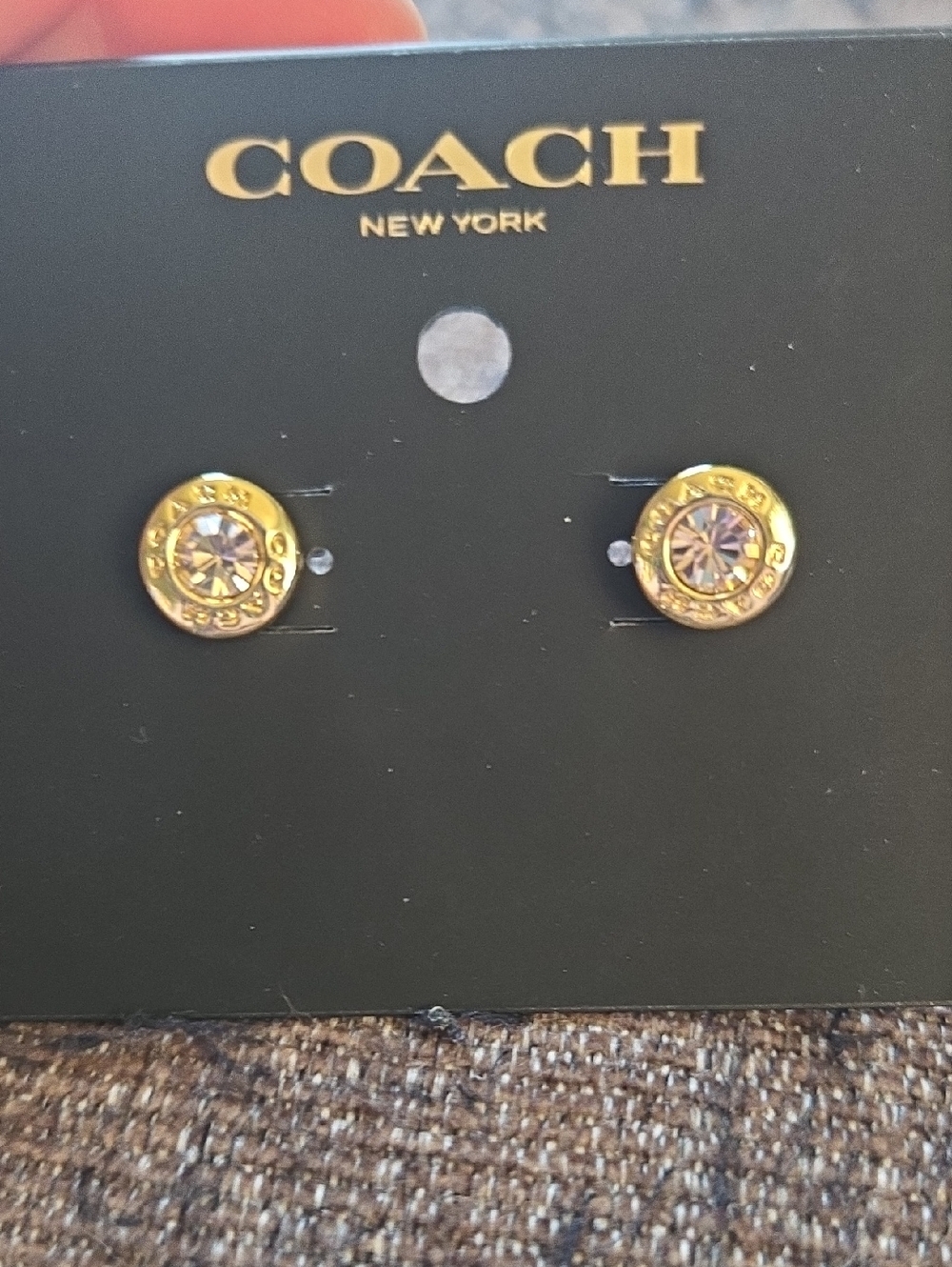 COACH Gold-Tone Pink Crystal Logo Stud Earrings✨️ NWT